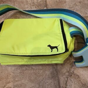 Victoria's Secret Neon Yellow and Aqua Crossbody Pouch with Striped Strap